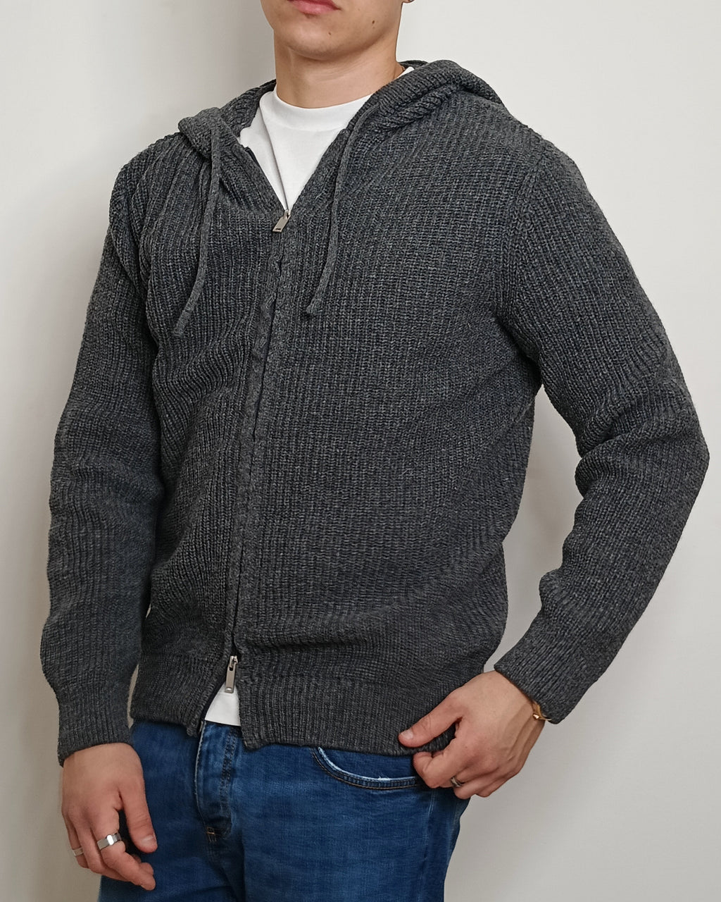 DOPPIAVVI FELPA IN LANA CON ZIP E CAPPUCCIO