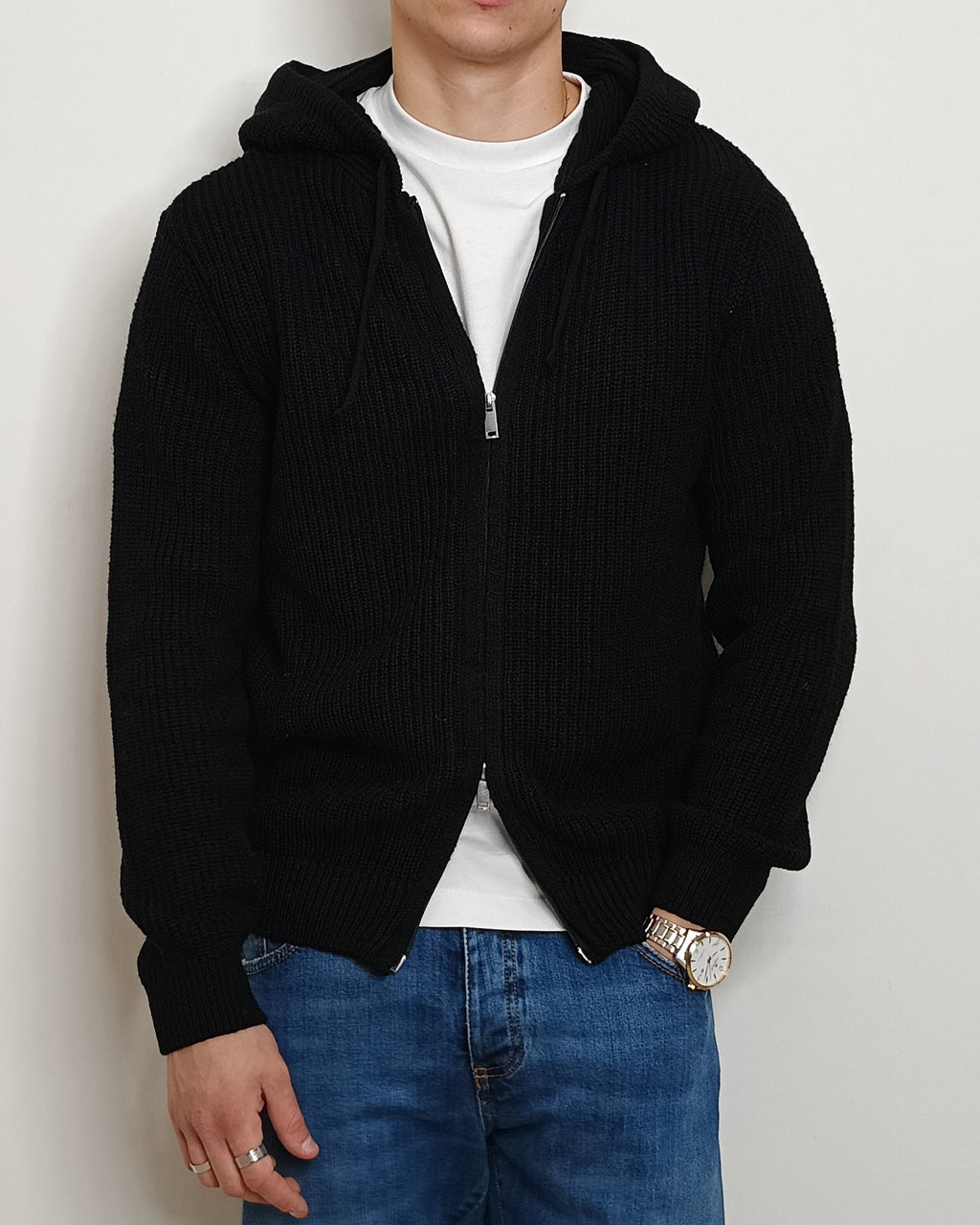 DOPPIAVVI FELPA IN LANA CON ZIP E CAPPUCCIO