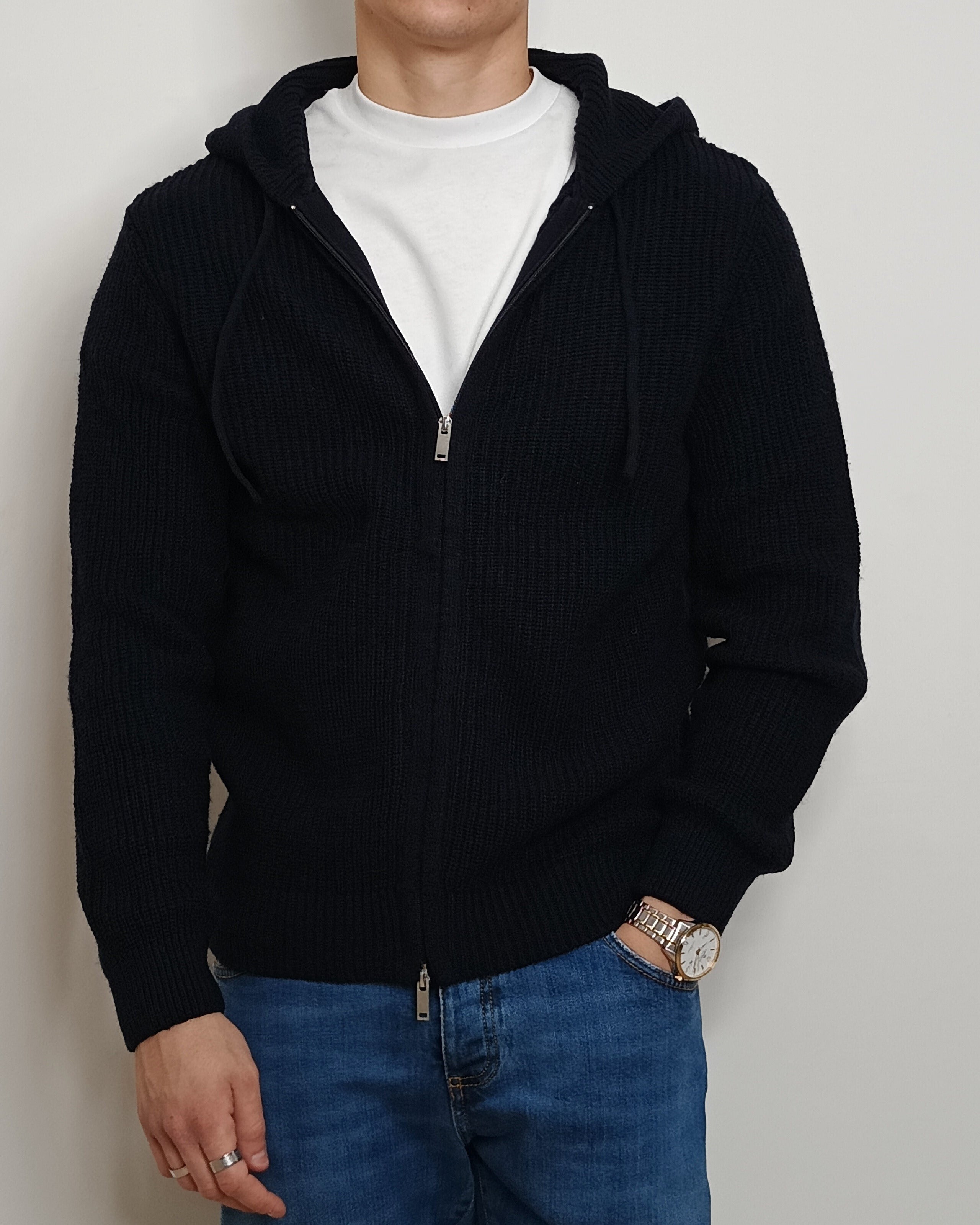 DOPPIAVVI FELPA IN LANA CON ZIP E CAPPUCCIO