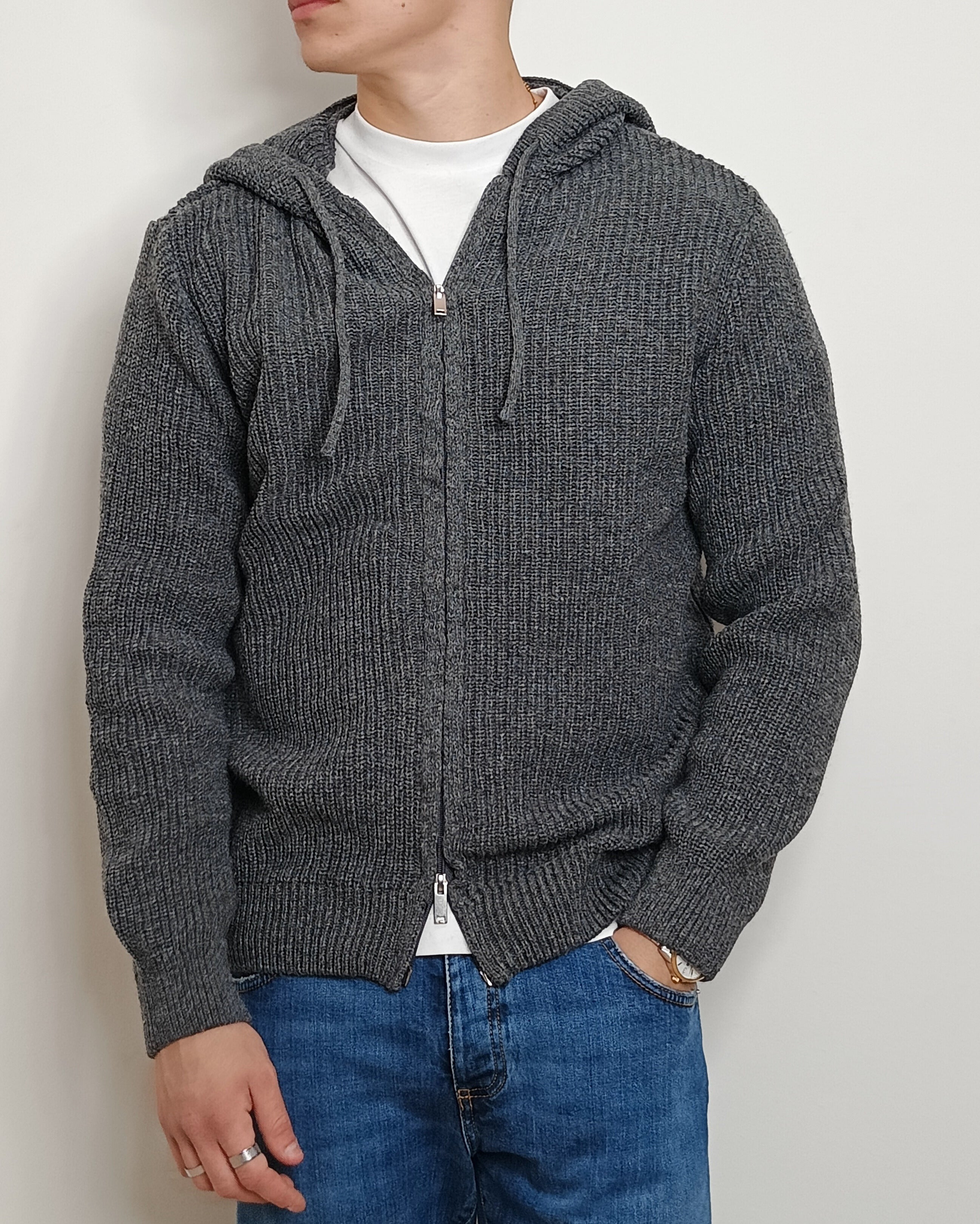 DOPPIAVVI FELPA IN LANA CON ZIP E CAPPUCCIO