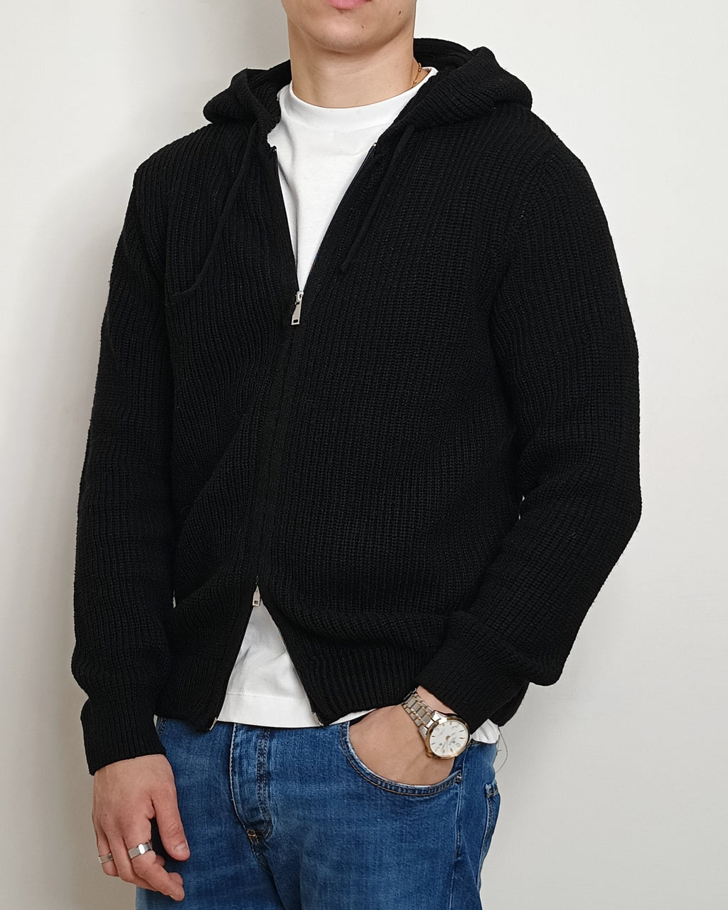 DOPPIAVVI FELPA IN LANA CON ZIP E CAPPUCCIO