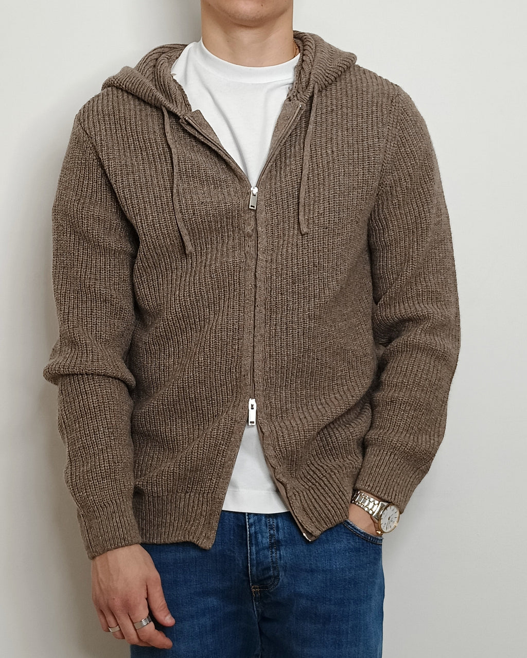 DOPPIAVVI FELPA IN LANA ZIP E CAPPUCCIO