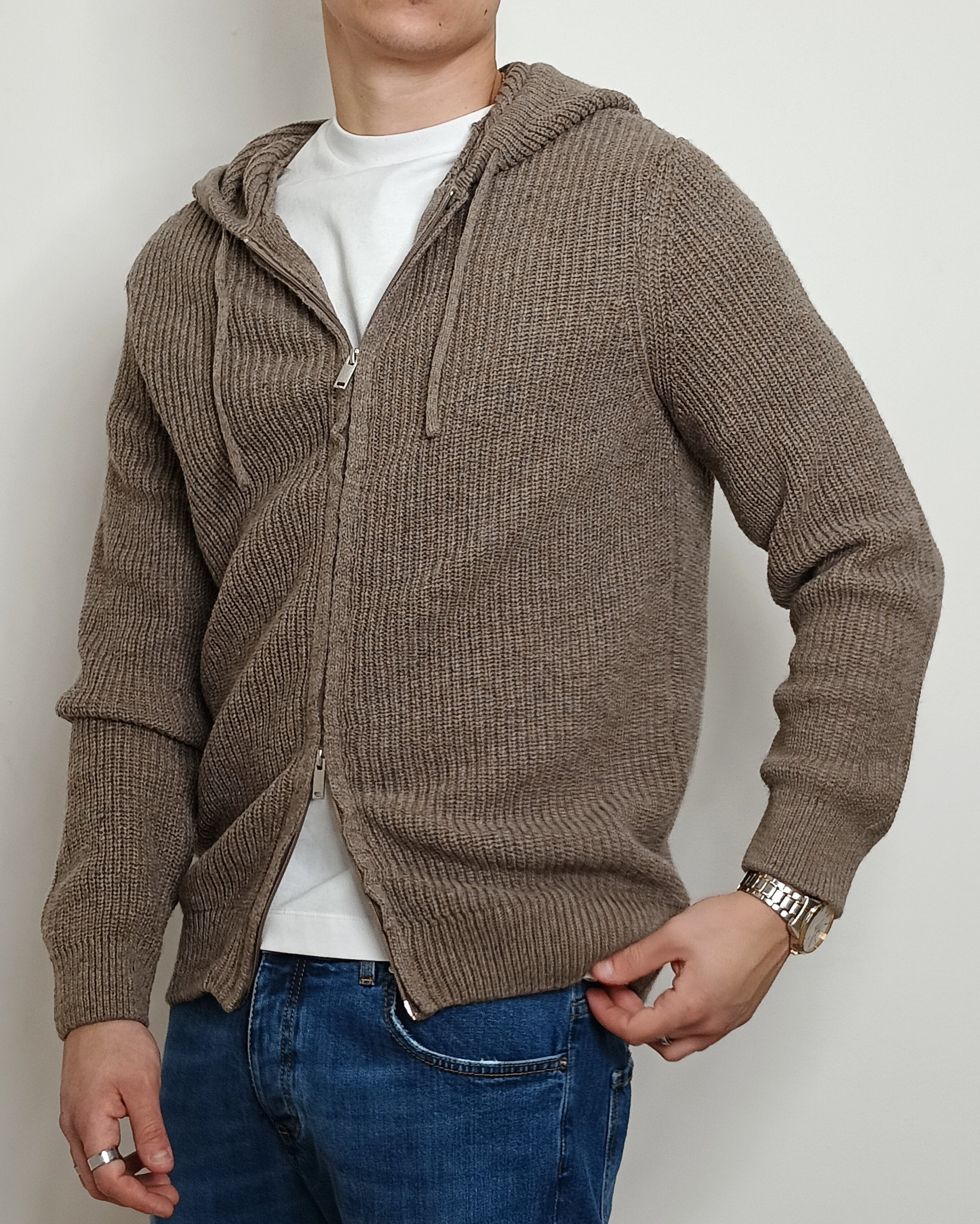 DOPPIAVVI FELPA IN LANA ZIP E CAPPUCCIO