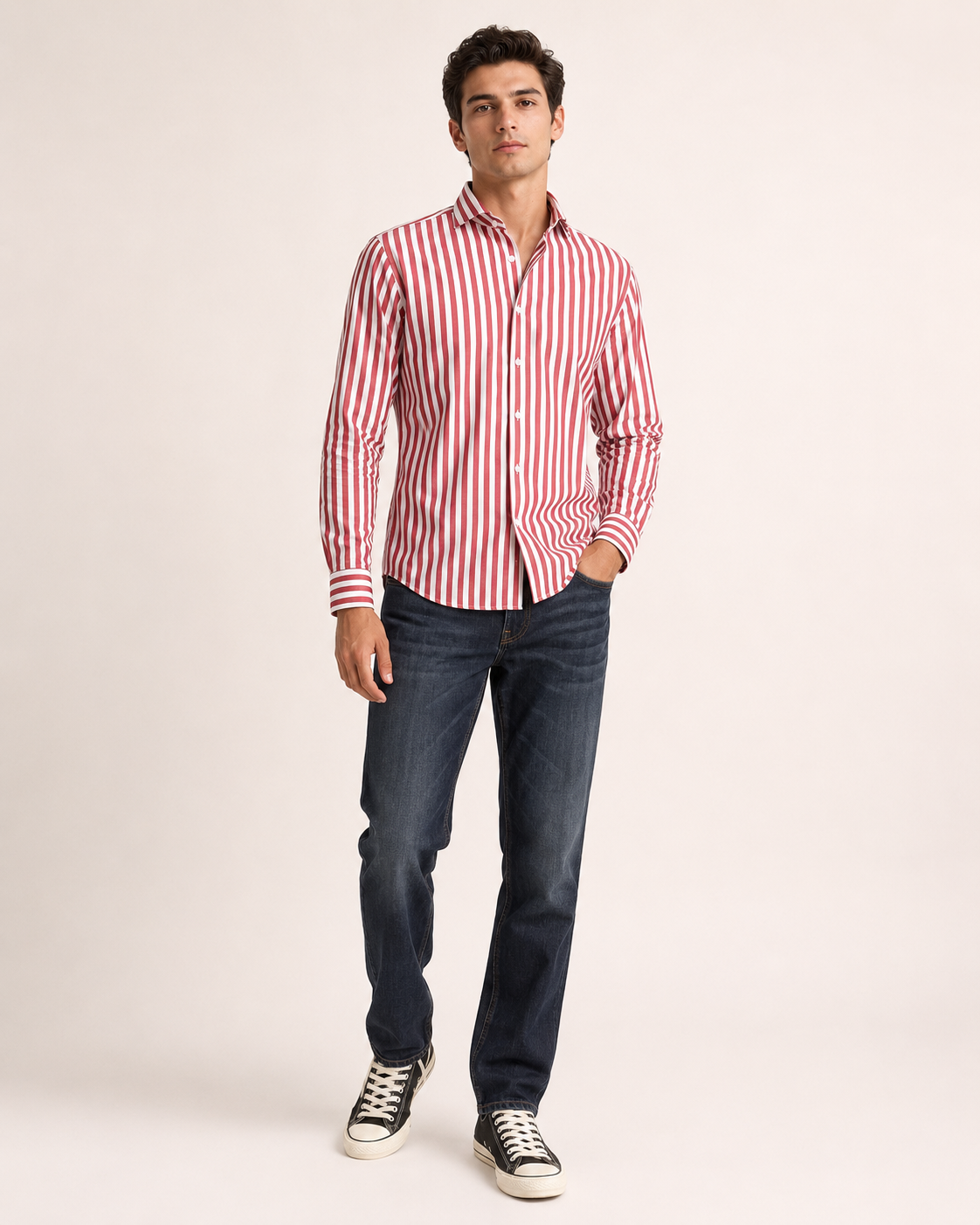 Camicia rigata in cotone