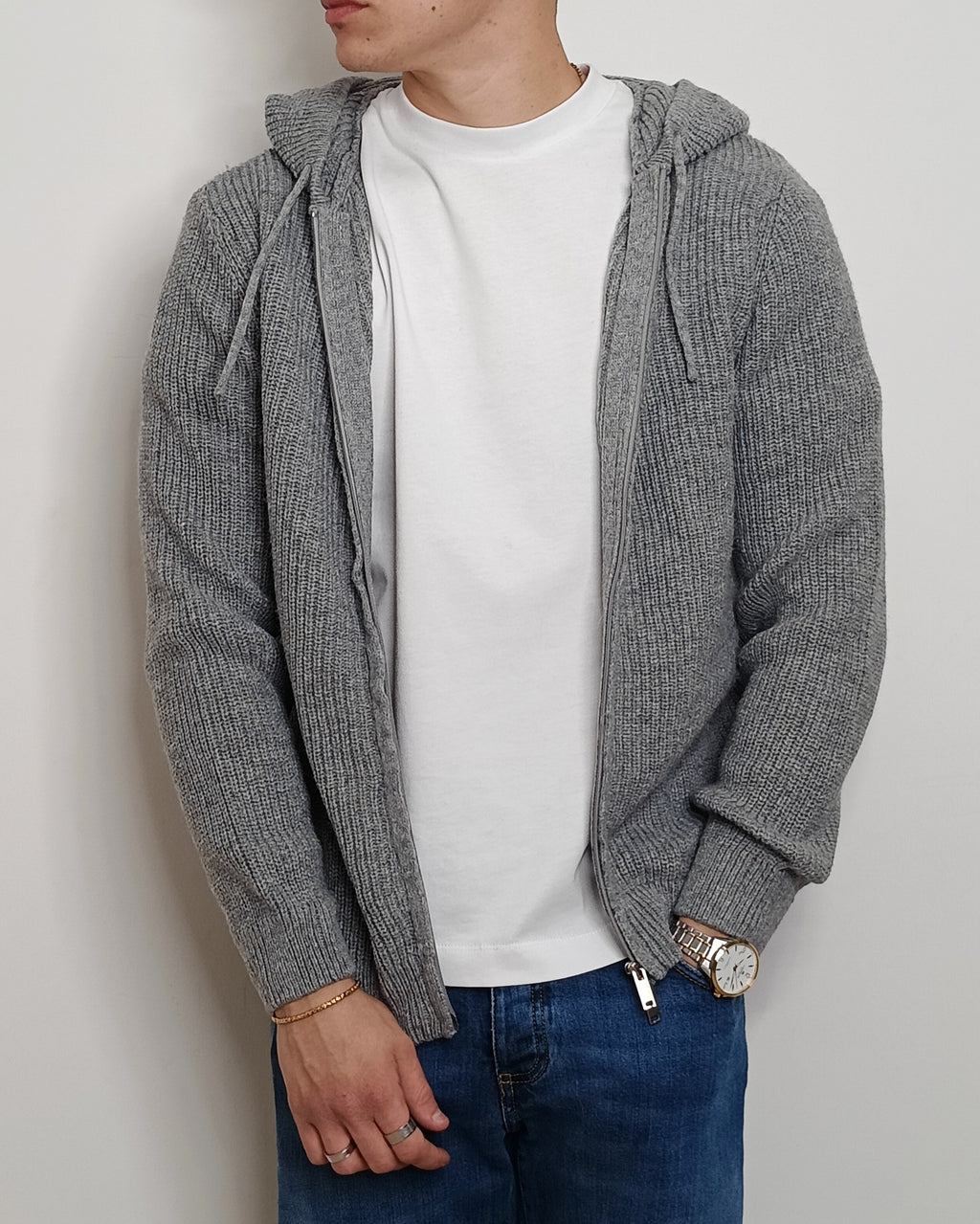 DOPPIAVVI FELPA IN LANA CON ZIP E CAPPUCCIO