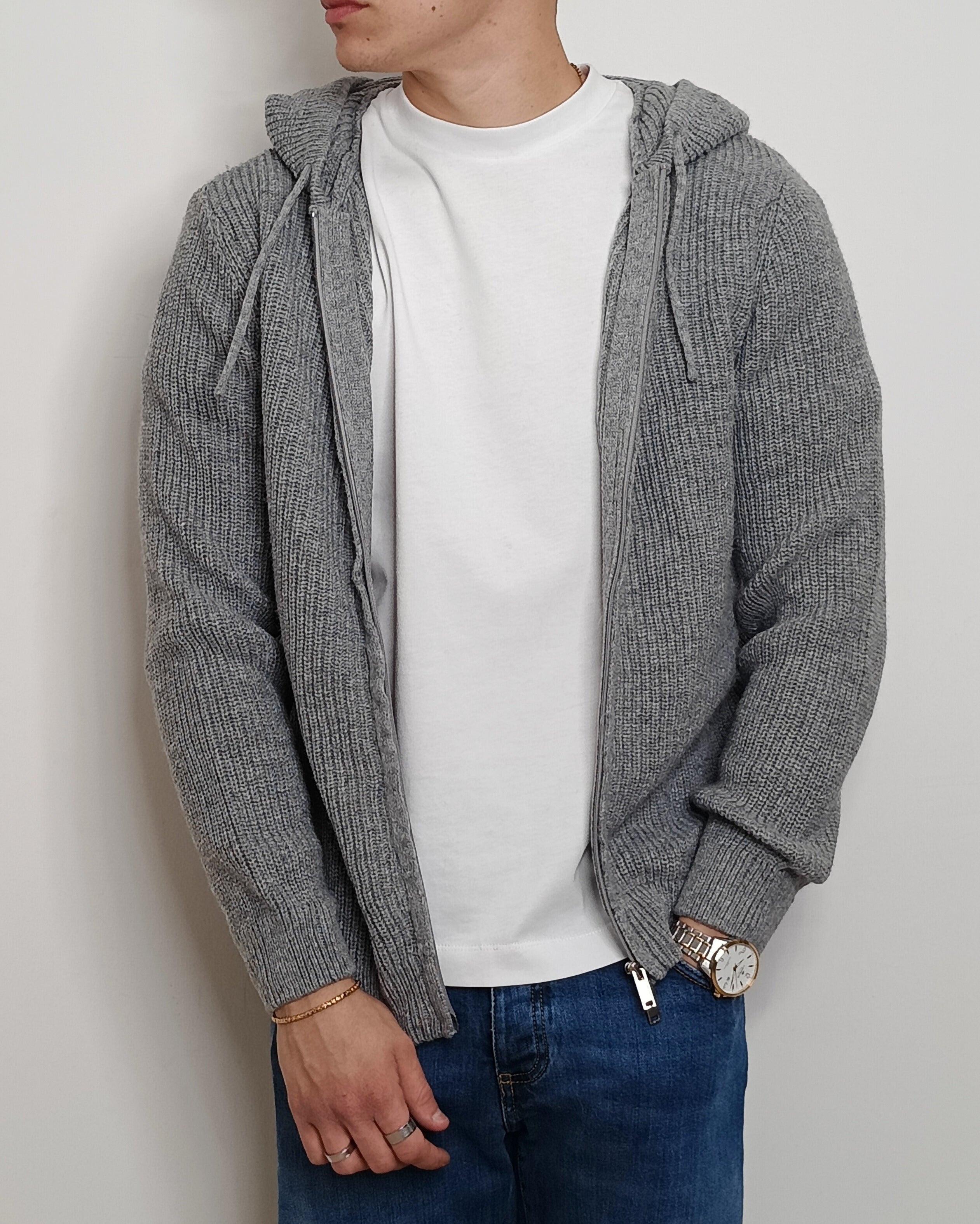 DOPPIAVVI FELPA IN LANA CON ZIP E CAPPUCCIO