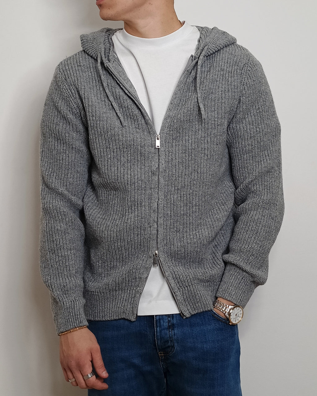 DOPPIAVVI FELPA IN LANA CON ZIP E CAPPUCCIO