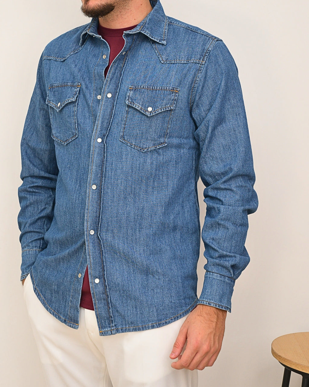 DOPPIAVVI CAMICIA TEXASD DENIM MADREPERLA