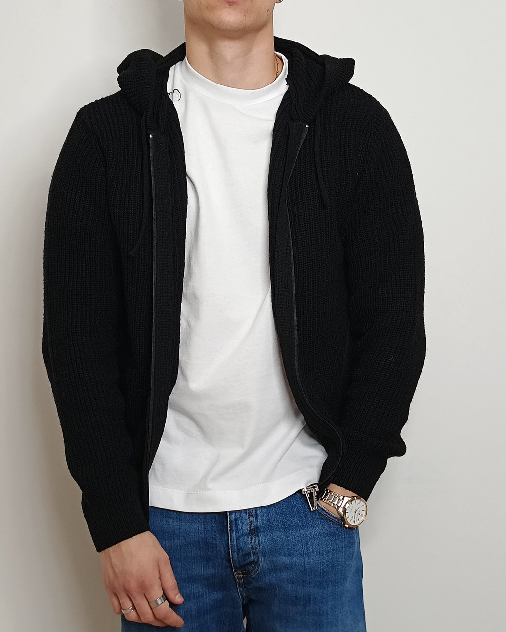 DOPPIAVVI FELPA IN LANA CON ZIP E CAPPUCCIO