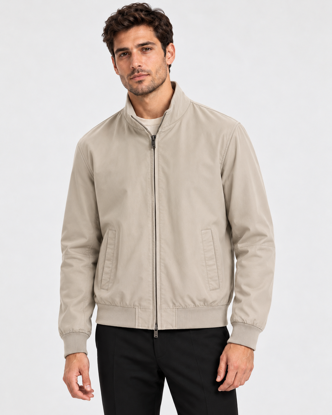 GIUBBINO ZIP COTONE BEIGE - DOPPIAVVI