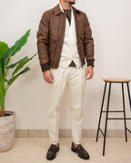 OUTFIT: GIUBBOTTO SEINSE IN ECOPELLE CON CARDIGAN SQUAD MA427 E PANTALONE DOPPIAVVI CHINO PI86I