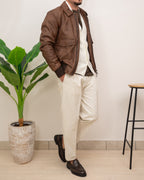 OUTFIT: GIUBBOTTO SEINSE IN ECOPELLE CON CARDIGAN SQUAD MA427 E PANTALONE DOPPIAVVI CHINO PI86I